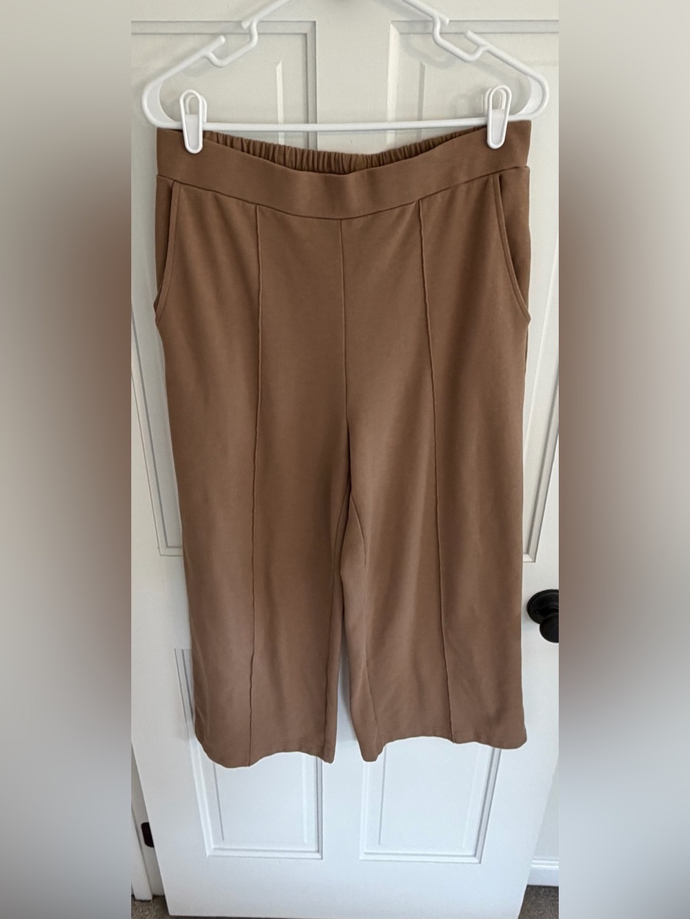 Melloday Camel Wide Leg Cropped Pants Pull On Elastic‎ Waist L